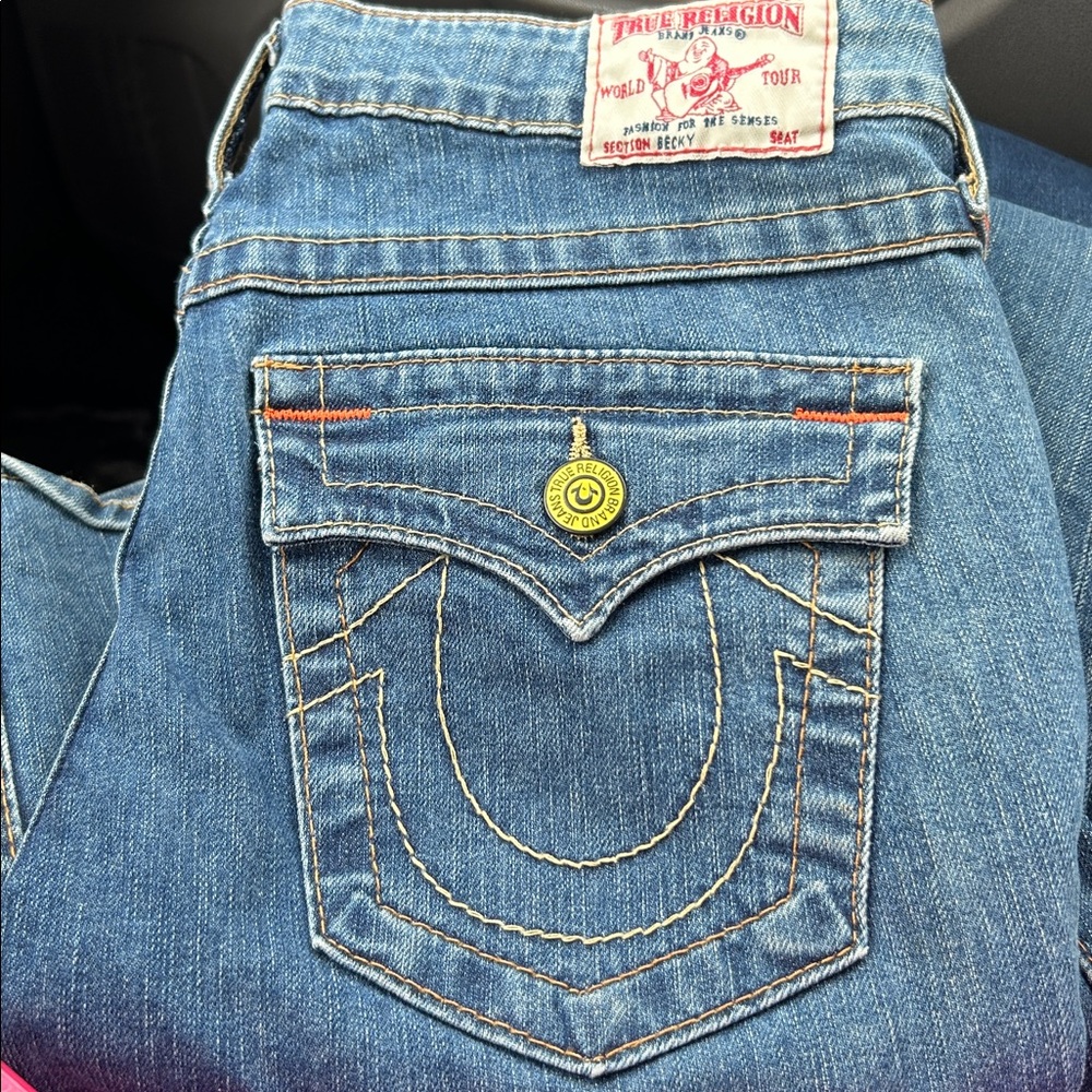 True Religion Becky Women's Blue Jeans with Yellow Accents 29/31